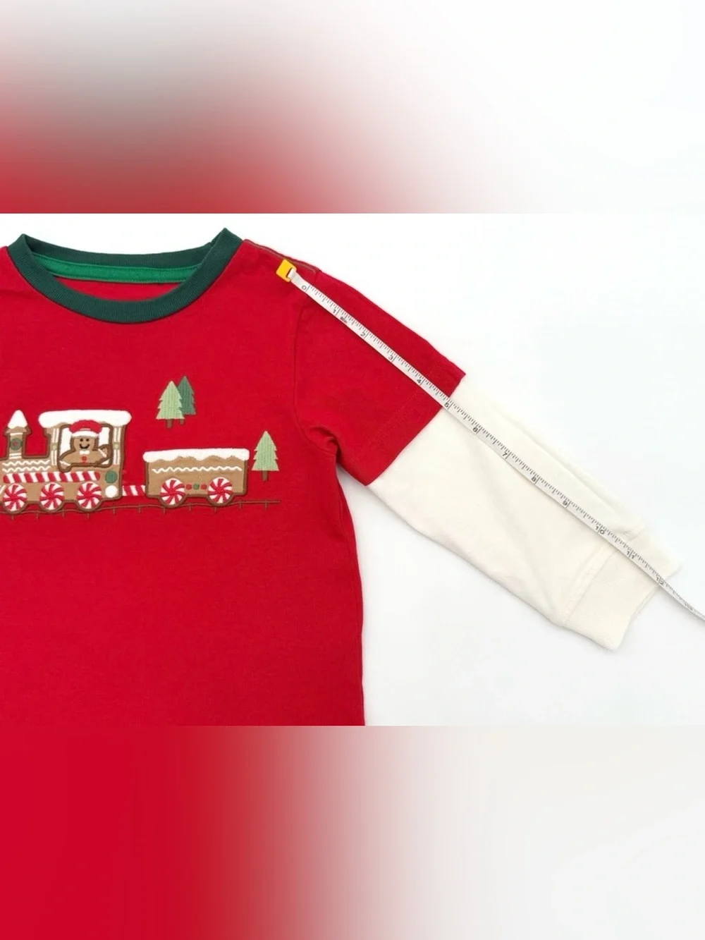 EUC Gymboree Holiday Embroidered Train Layered Top - Gingerbread House - Red 2T